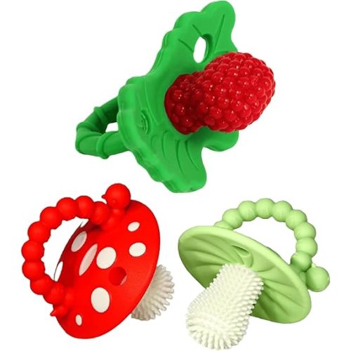 RaZbaby Teether Bundle - 1 RaZberry Teether with 2 Chompy Teethers - Perfect Combination of Teething Relief for 3M+ Infants