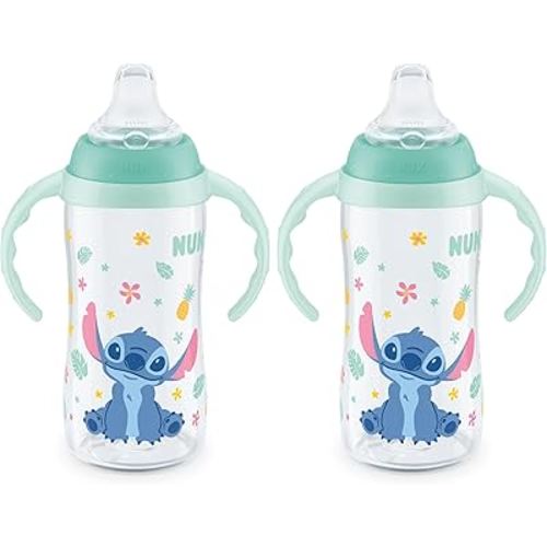 NUK Learner Cup, Pack of 2, 10 Oz, Disney's Stitch - Soft Spout | Easy-Grip Handles | BPA Free | Spill Proof Transition Sippy Cup