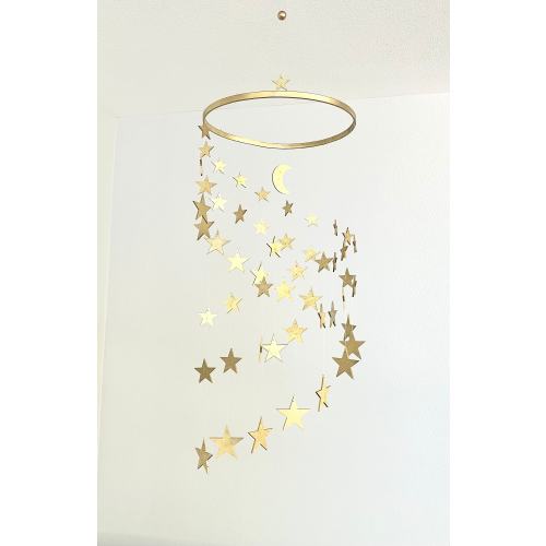 Brass Gold Stars Baby Mobile,  Stars and Moon Mobile Nursery, Moon Baby Mobile, Minimalist Mobile, Gender Neutral Mobile