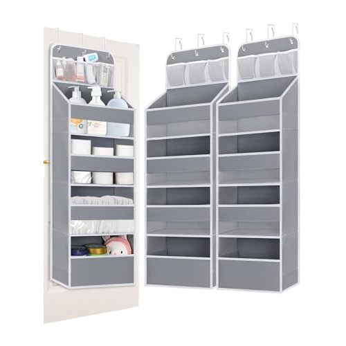 Wakaye 2 Pack Over the Door Organizer with 4 Large Capacity Pocket, 55lb Load Heavy Duty Kid's Room Organizer for Diaper Toys Behind Door Hanging Organizers for Bathroom Nursery Baby Closet Organizer