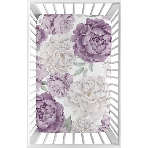 Sweet Jojo Designs Lavender Purple Boho Shabby Chic Floral Girl Fitted Mini Crib Sheet Baby Nursery Infant Newborn Bed Room Portable Pack n Play Mattress Lilac Violet Ivory Bohemian Vintage Watercolor