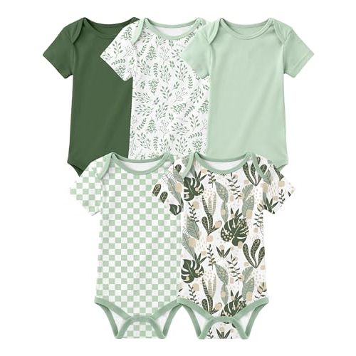 Yoofoss Baby Bodysuits 100% Organic Cotton Baby Short Sleeve Baby Boys Girls Clothes Soft Newborn Infant Romper,5 Pack