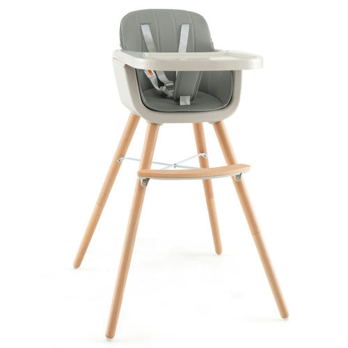 Canddidliike 3-in-1 Convertible Wooden High Chair with Cushion-Gray, Compact and Portable High Chair, Foldable High Chair, Baby High Chair