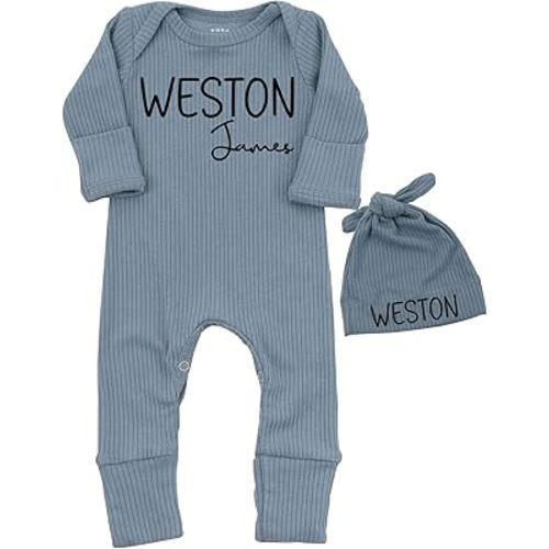Personalized Newborn Coming Home Outfit - Custom Name Baby Bodysuit and Hat Newborn Boys Girls Romper
