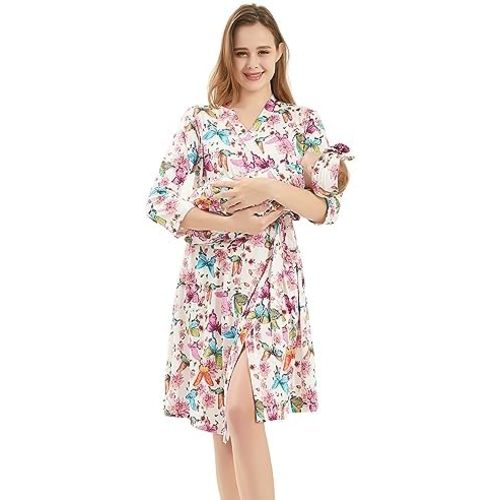 Galabloomer Maternity Robe and Baby Receiving Blanket, Matching Mommy Labor Delivery Robe and Swaddle Set