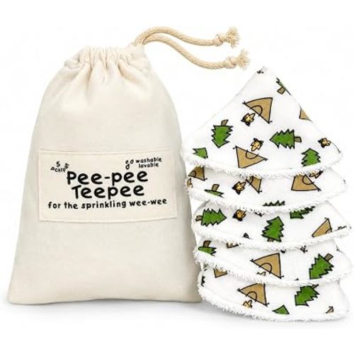 Beba Bean - Pee Pee Teepee for Baby Boy - Reusable & Washable Pee Shield for Diaper Changing - Baby Shower Gifts for Boys - Camping Cotton Cloth - Laundry Bag - Set of 5 Covers