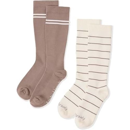 Kindred Bravely Compression Socks 2-Pack | Graduated Compression Socks for Circulation Pregnancy Travel (Taupe & Ivory, Small)