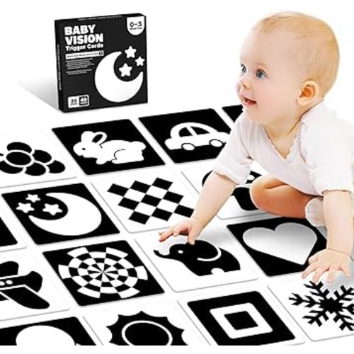 High Contrast Baby Cards for Infants, Black and White Baby Cards High Contrast Baby Toys for Newborns Visual Stimulation Brain Sensory Development 20 Pcs 40 Pages 5.7'' x 5.7'' （0-3 Months）