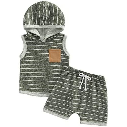 Baby Boy Outfits Sleeveless Zipper Hoodie Tops and Rolled-up Shorts Set Cute Summer Toddler Boys Clothes