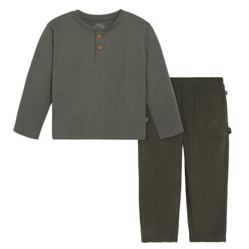 Modern Moments™ by Gerber Toddler Boys' 2-Piece Henley Shirt and Pant Set, Dark Green, 2T