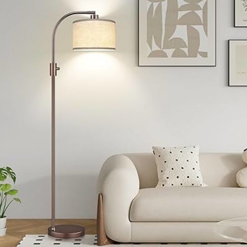 【Upgraded】 Dimmable Floor Lamp, 1200 Lumens LED Bulb Included, Bronw Arc Floor Lamps for Living Room Modern Standing Lamp with Linen Shade, Tall Lamp for Living Room Bedroom Reading Room Nursery