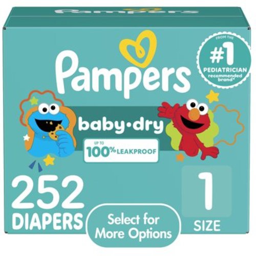 Pampers Baby Dry Diapers Size 1, 252 Count - Leakproof & Hypoallergenic