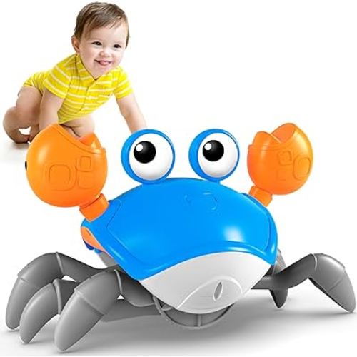 Crawling Crab Toy, Infant Tummy Time Baby Toys, Fun Interactive Dancing Walking Moving Toy Babies Sensory Induction Crabs with Music, Baby Toy Boys Girls Toddler Birthday Gifts