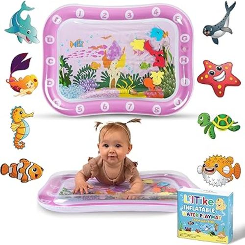 Tummy Time Water Mat for Babies – 16 New Designs and Colors – Great Gift Idea for Newborns– 3 6 9 Months Girls and Boys Sensory Development – LilTike is The Leader in Tummy Time Mats.