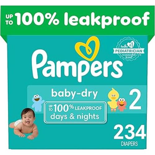 Pampers Baby Dry Diapers - Size 2, One Month Supply (234 Count), Absorbent Disposable Diapers