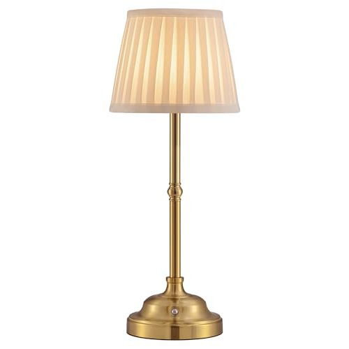 KDG Portables Cordless Table Lamp, Fabric Shade Desk Lamp, 5000mAh Rechargeable Battery Powered Lighting, Dimmable Light for Dining Room, Bedroom, Bedside, Bar, Night Light, Camping, Balcony (Bronze)