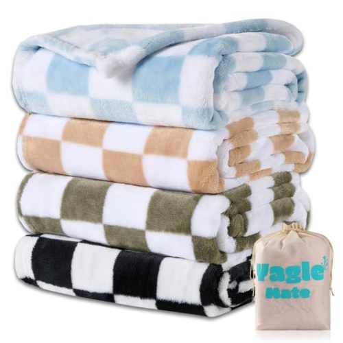4 Pcs Baby Blankets,Fleece Checkered Blanket, Fluffy Small Crib Blankets for Girls, Toddler Receiving Blankets 30×40