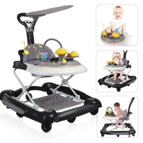 SolarSoda 4 in 1 Baby Walker with Wheels, Foldable Walker for Baby Boys Girls, 7 Months+(Black)