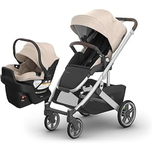 UPPAbaby Cruz V3 Stroller + Aria V2 Lightweight Car Seat Travel System Combo – Toddler Seat, Bumper Bar, Bug and Rain Shield, Car Seat Base, and Infant Insert Included – Declan (Oat Mélange)