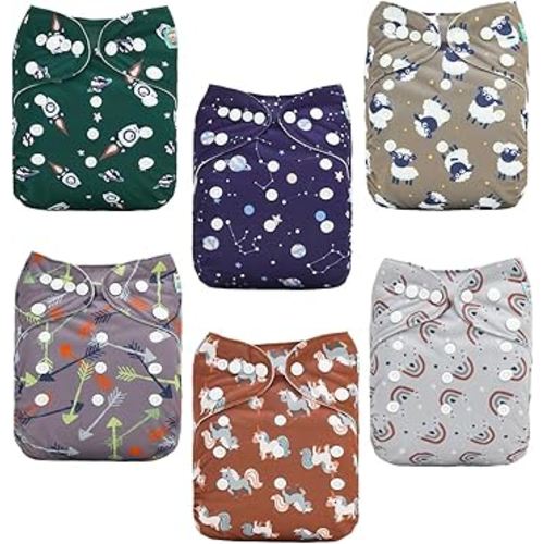 ALVABABY Baby Cloth Diapers 6 Pack with 12 Inserts Cloth Diaper Covers Adjustable Washable Reusable for Baby Girls and Boys 6DM122A