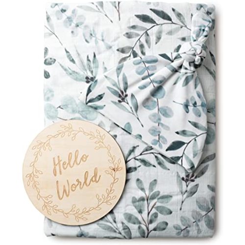 Miaoberry Eucalyptus Swaddle Set with Hat and Bow