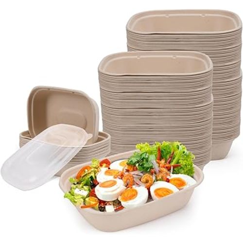 36 oz 50 Pack Large Paper Bowls with Lids, Disposable Bowls Bulk Leakproof and Microwave Safe for Hot/Cold Use (36OZ-50PACK)