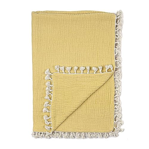 Crane Baby Muslin Swaddle Blanket, Soft Cotton Lightweight Nursery and Stroller Blanket for Baby Boys & Girls, Ochre Yellow, 30" x 40"