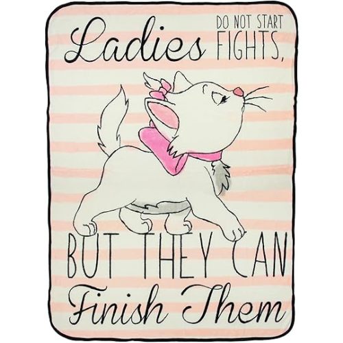 NORTHWEST Disney Aristocats Marie Ladies Do Not Start Fights Micro Raschel Fleece Throw Blanket 46" x 60" (116cm x 152cm)