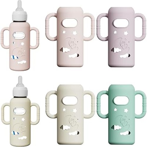 4 Pack Silicone Sleeves for Dr. Brown's Glass Baby Bottles - Drop Protection Baby Bottle Sleeves,Compatible with Dr. Brown's Newborn Glass Bottles,with Silicone Handles,8 oz