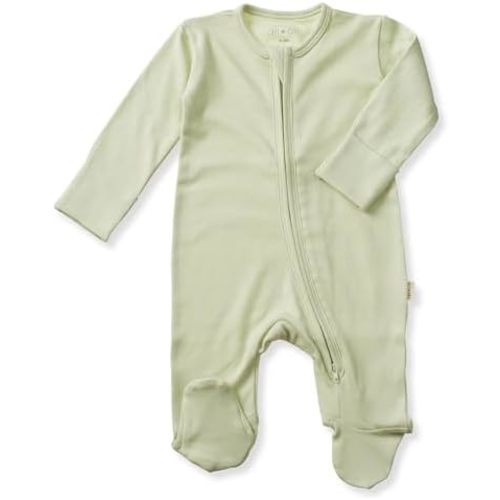 Ali+Oli Baby Footie – 100% Organic Cotton 2-way Zip Long Sleeve Fold Over Mittens Outfit – Unisex Footed Jumpsuit for Infants