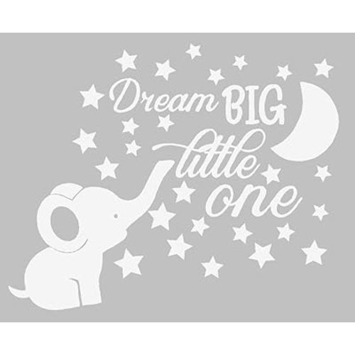 Dream Big Little One Lovely Elephant and Moon Stars Wall Decor Stickers for Kids Room Baby Girl Decals BA048 (White)