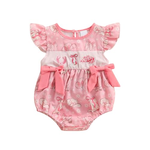Baby Girls Casual Romper Western Print Embroidery Cute Bow Long Sleeve Jumpsuits for Newborn Fashion Clothes