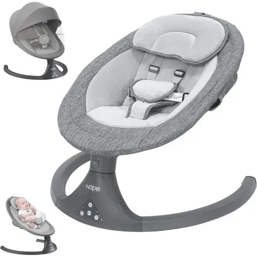 Baby Swing for Infants to Toddler,Electric Baby Swing and Bouncer,Bluetooth Infant Swing for Newborn with Remote Control,10 Music,5 Speed,2 Seat Position,Baby Rocker for Baby 0-9 Month (Gray)