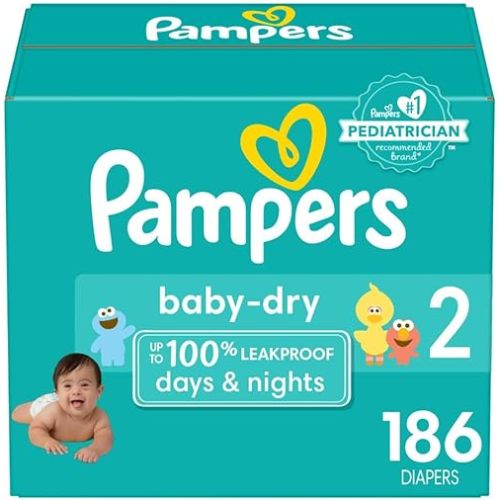 Pampers Baby Dry Diapers - Size 2, 186 Count, Absorbent Disposable Diapers