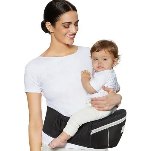 Baby Carrier with Hip Seat, Ergonomic Front Carrier for Newborns & Toddlers, Adjustable Waistband with Strong Support, Large Pocket Design, Black