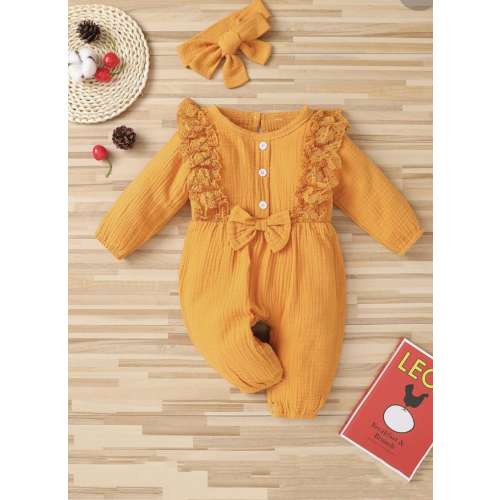Baby Clothes•Baby Girl Outfit•Muslin Jumpsuit Set•Lace Jumpsuit