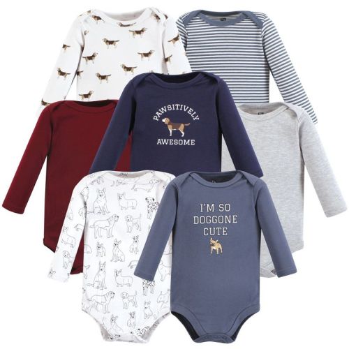 Hudson Baby Infant Boy Cotton Long-sleeve Bodysuits, Boy Dogs 7-pack, 0-3 Months