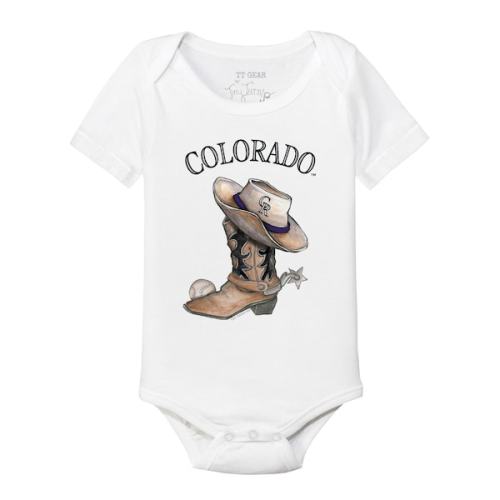 Infant Colorado Rockies Tiny Turnip White Cowboy Boot Bodysuit