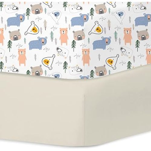 Little Grape Land Crib Sheets for Boys and Girls, 2pk Baby Crib Fitted Sheet for Standard Size Crib and Toddler Mattress, Super Soft Baby Sheet