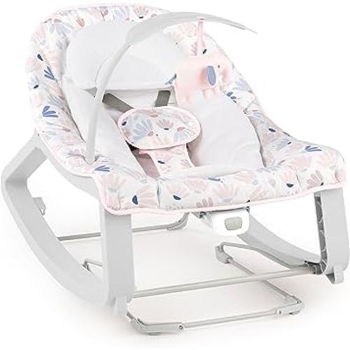 Ingenuity Keep Cozy 3-in-1 Grow with Me Vibrating Baby Bouncer Seat & Infant to Toddler Rocker, Vibrations & -Toy Bar, 0-30 Months Up to 40 lbs (Pink Burst)