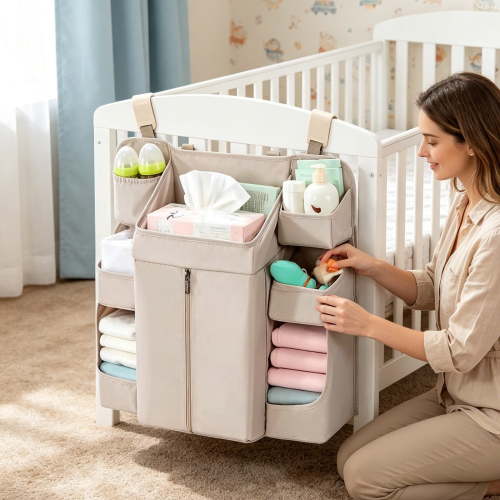 Hometravel Nursery Storage Rack, Suitable for Crib Hanging Diaper Organizer, Multifunctional Washable Diaper Hanging Bag for Crib Rail, Nursery Wall, Closet