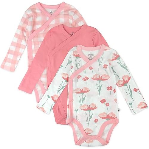 HonestBaby unisex-baby 3-pack Long Sleeve Side-snap Kimono Bodysuits Organic Cotton for Infant Baby Boys, Girls, Unisex