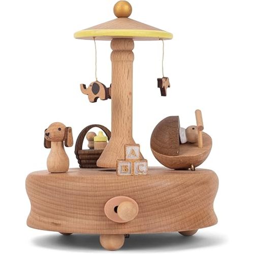 Cottage Garden Sleeping Baby Woodgrain 6 inch Beech Wind-Up Musical Figurine