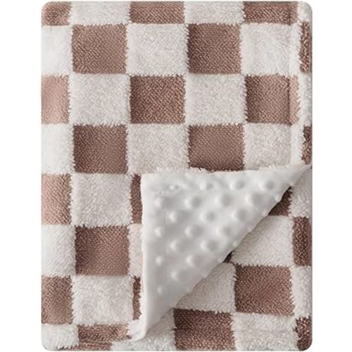 Soft Black and White Checkered Baby Blankets for Unisex Girls or Boys Breathable Gender Neutral Nursery Double Layer Blankets with Dotted Backing for Newborn Toddlers (Minky Brown)