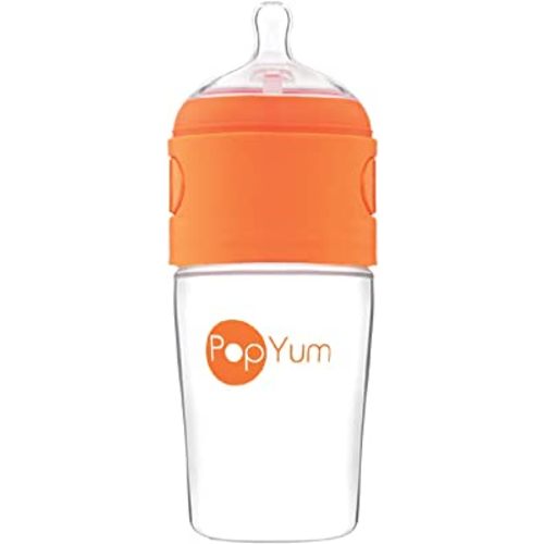 PopYum 9 oz Orange Anti-Colic Formula Making/Mixing/Dispenser Baby Bottle with #2 Medium Flow Nipple, 260 ml, BPA-Free, Natural Latch