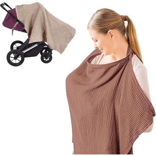 Breastfeeding Nursing Cover, 100% Cotton Nursing Scarf cover Mother Nursing Apron, (reddish date)