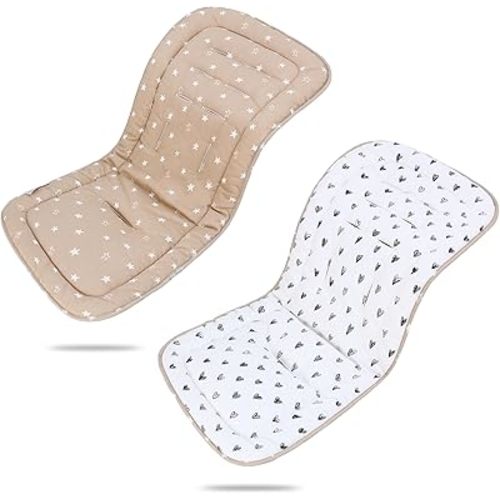 Baby Stroller Cushion,Infant Car Seat Insert-Reversible Universal Breathable and Soft Newborn Stroller Mat,100% Cotton Cover Toddler Seat Pad Liner-34x78cm,1 Pack(Black Heart+Khaki)