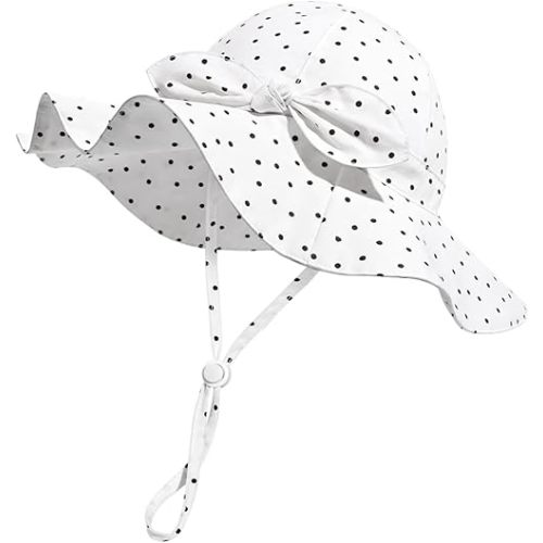 Baby Girl Sun Hat with UPF 50+ Outdoor Adjustable Beach Hat with Wide Brim Bucket Hats