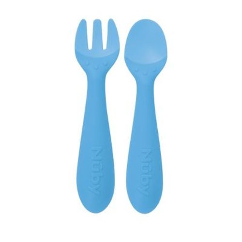 Nuby 2pc Silicone Easy Grip Fork and Spoon Set - Blue