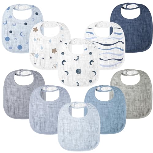 100% Cotton Muslin Baby Bibs 10-Pack Baby Drool Bibs for Unisex Baby Toddlers Infant Newborns Drooling and Teething